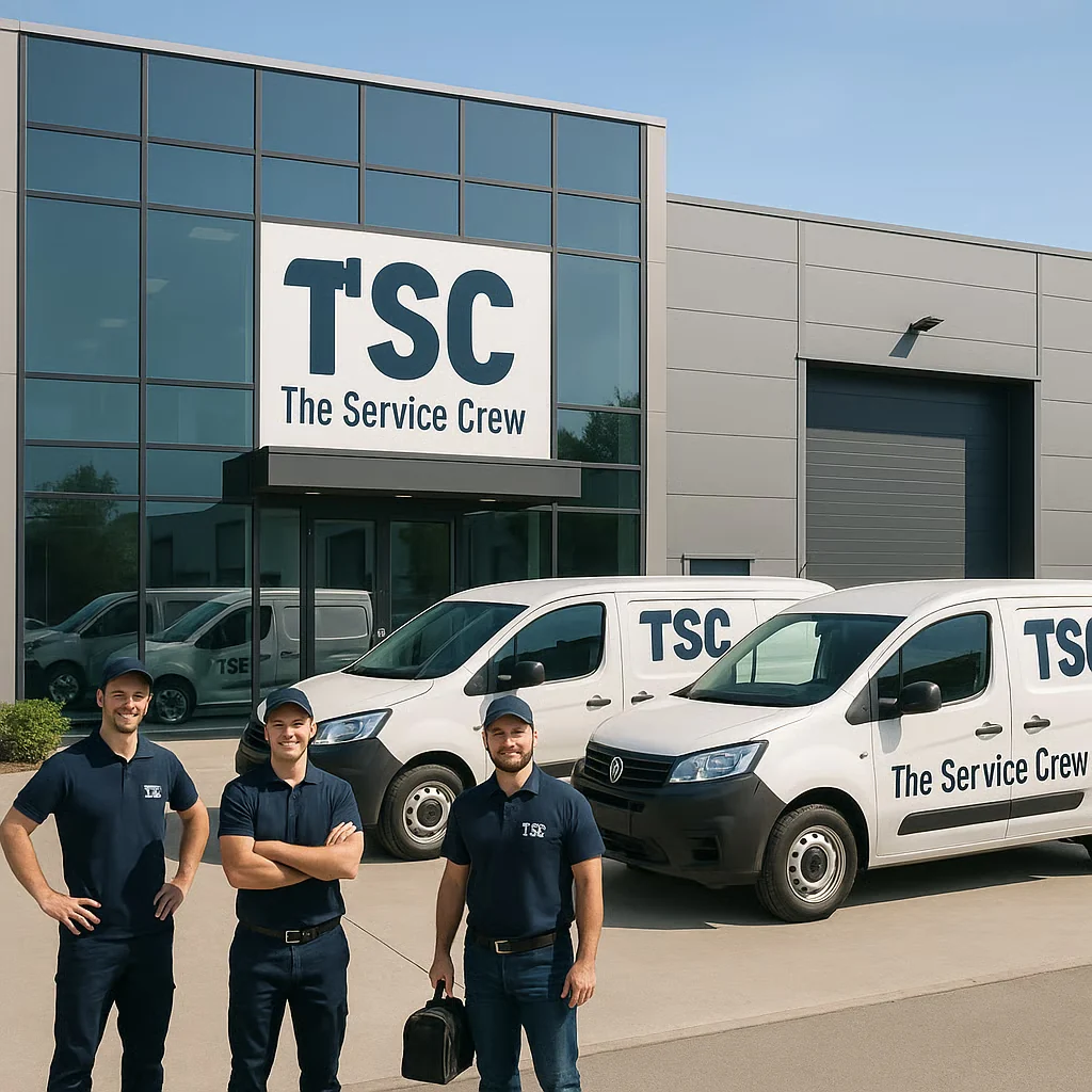 The Service Crew fleet outside a commercial building